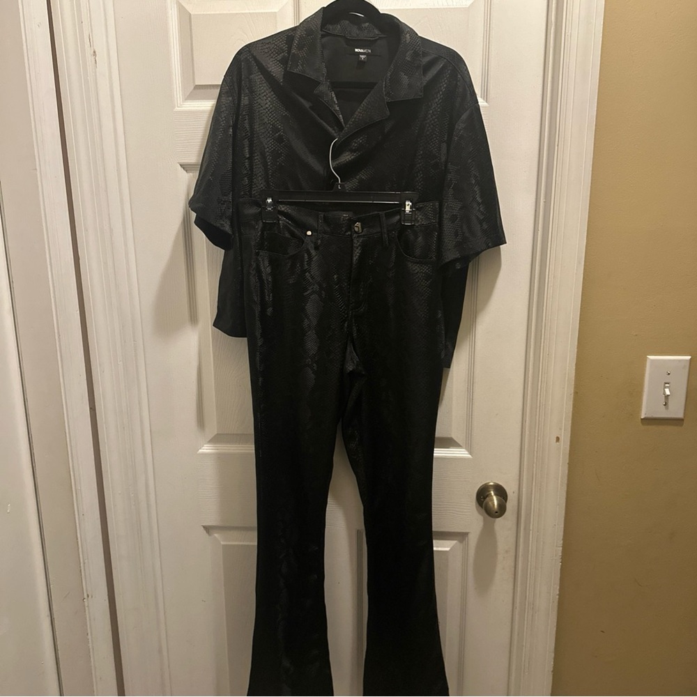 NovaMen Show Up Short Sleeve Cuban Shirt and Slim Slit Pants Black S Set NWT
